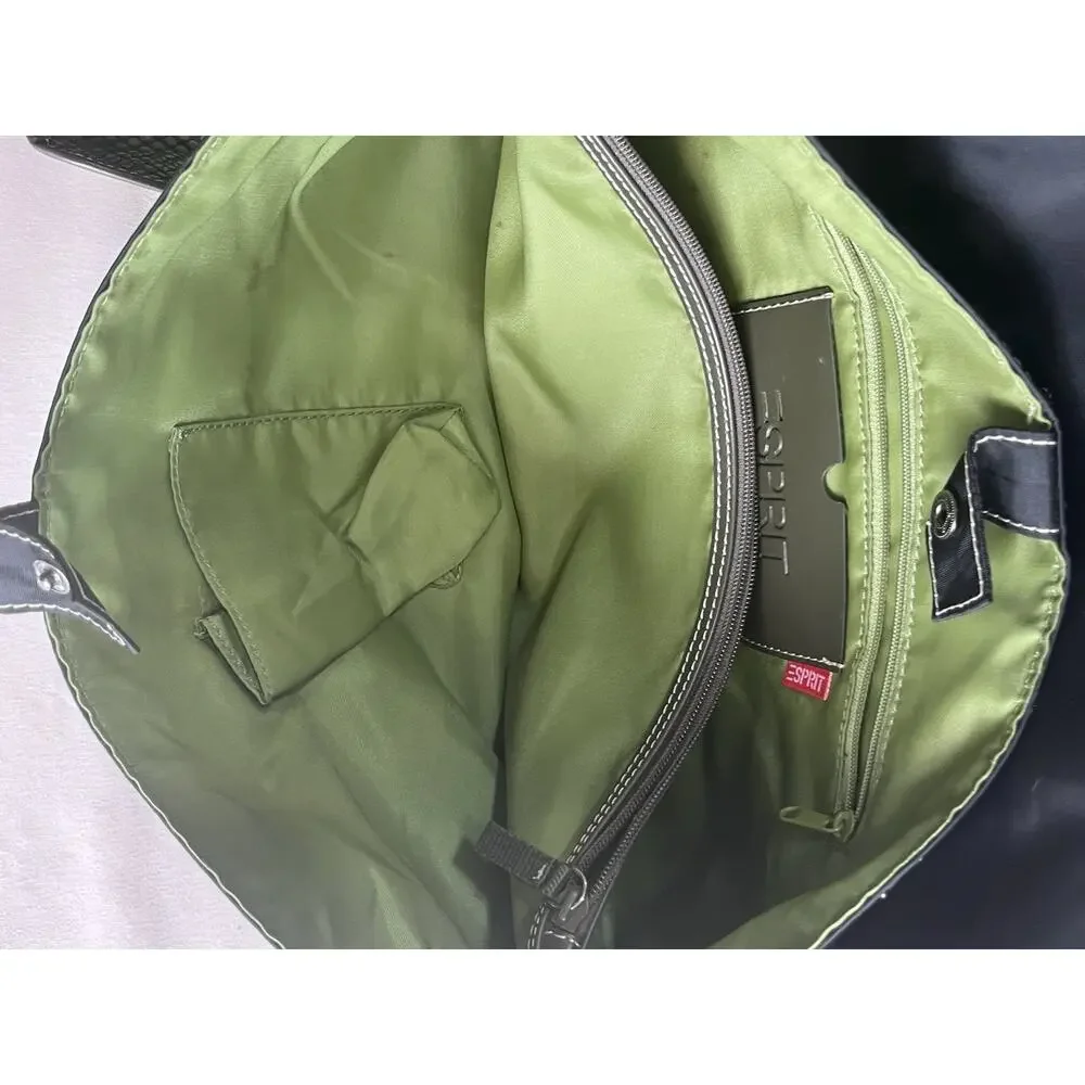 Esprit Vintage Medium Nylon Messenger Bag Close w/ Green interior